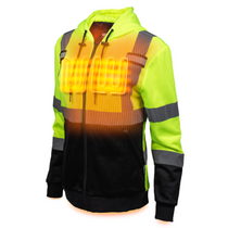Women’s Beam high-visibility heated hoodie with heat zones highlighted on chest