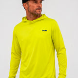 Man wearing the GOBI HELIO high-visibility yellow sun hoodie with the hood down.