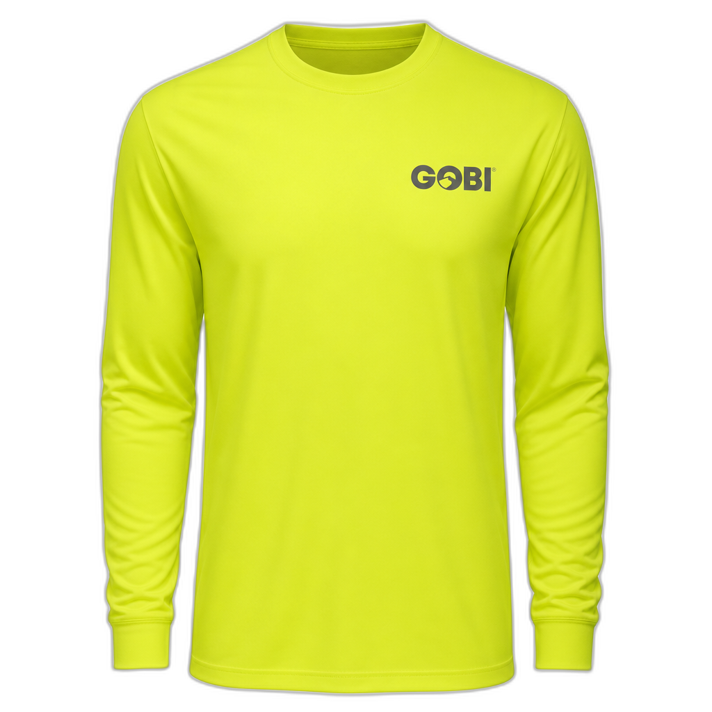 Ray Men's UPF Sun Long-Sleeved T-Shirt front view - hi-vis yellow crew neck