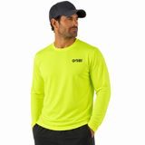 Man wearing Ray Men's UPF Sun Long-Sleeved T-Shirt in hi-vis yellow