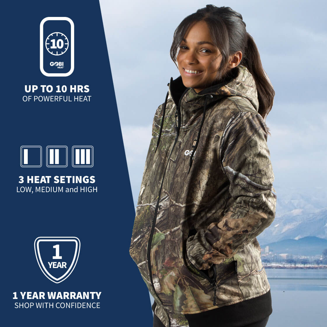 Shadow Womens Heated Hunting Hoodie - Mossy Oak® Camo - Gobi Heat